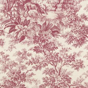 Stag Toile Burgundy Little Greene Wallpaper